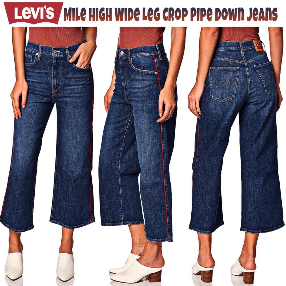 LEVI’S Mile High Wide Leg Crop Red Pipe Down Jeans, Dark Wash Sz 10 W30 L25 NWT - Picture 5 of 16